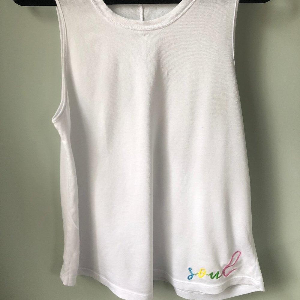 MONROW x SOULCYCLE White SOUL Embroidered Shirt
